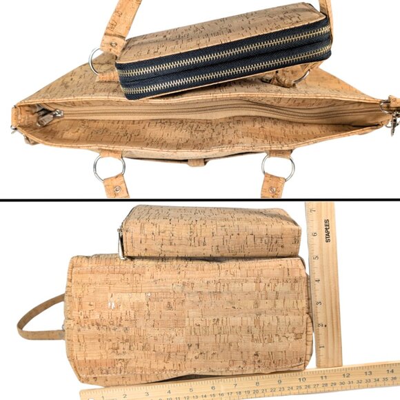 SOLDLarge Natural Cork NWT Zip Tote Crossbody w/Matching Wallet Made In Portugal - Picture 5 of 11